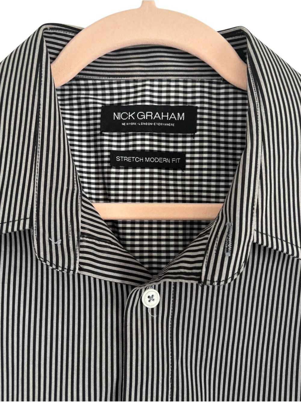 Nick Graham Men's Black and Gray Striped Stretch Modern Fit Shirt